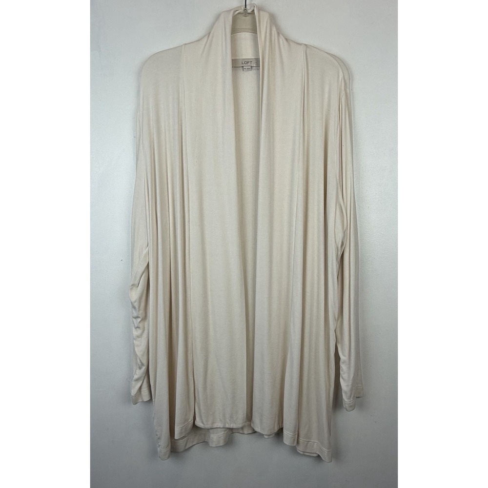 Loft Open Cardigan Women 2XL XXL Ivory Lightweight Ribbed Springy Office Comfort